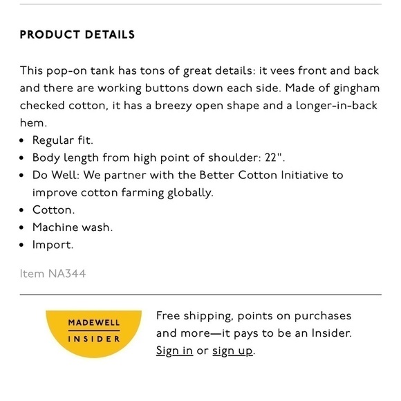 Madewell side button tank top in ginger check print. Size Xs - Picture 5 of 16